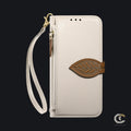 White leather leaf flip wallet case for iPhone Pro Max